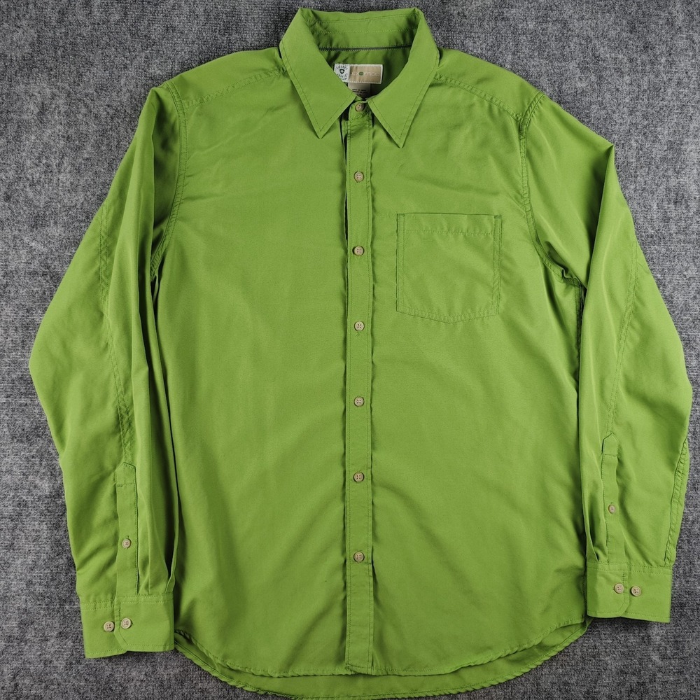 Exofficio Shirt Mens Large Green Solid Insect Shield Long Sleeve Button Up